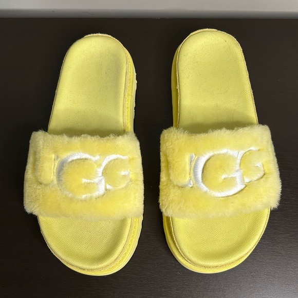 UGG Sunny Yellow Fluffy Slides - Picture 2 of 9